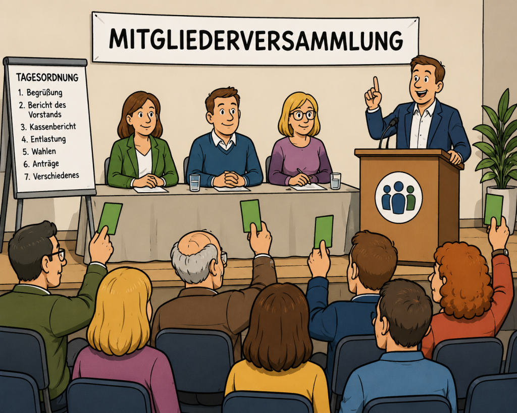Comic-Bild von einer Mitgliederversammlung