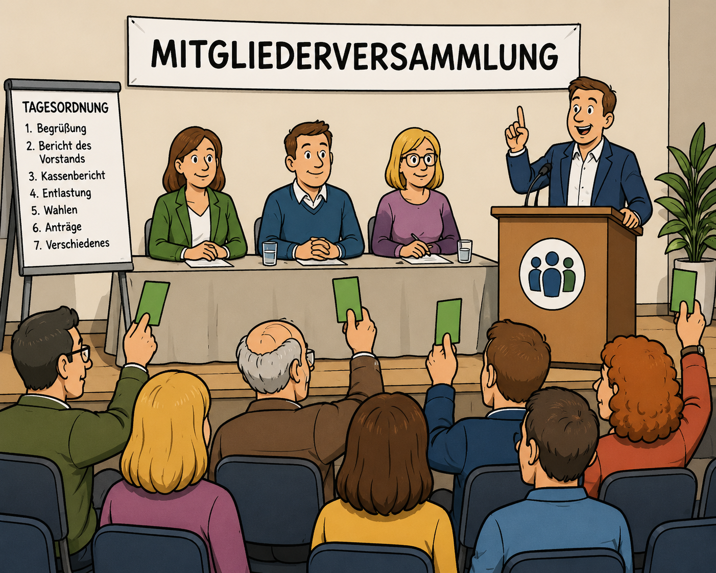 Comic-Bild von einer Mitgliederversammlung
